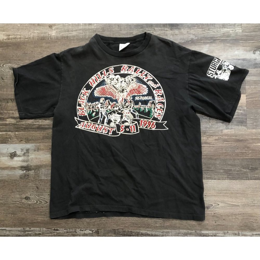 Vintage 1996 Sturgis Black Hills Rally Motorcycle Double Sided T Shirt Mens XL